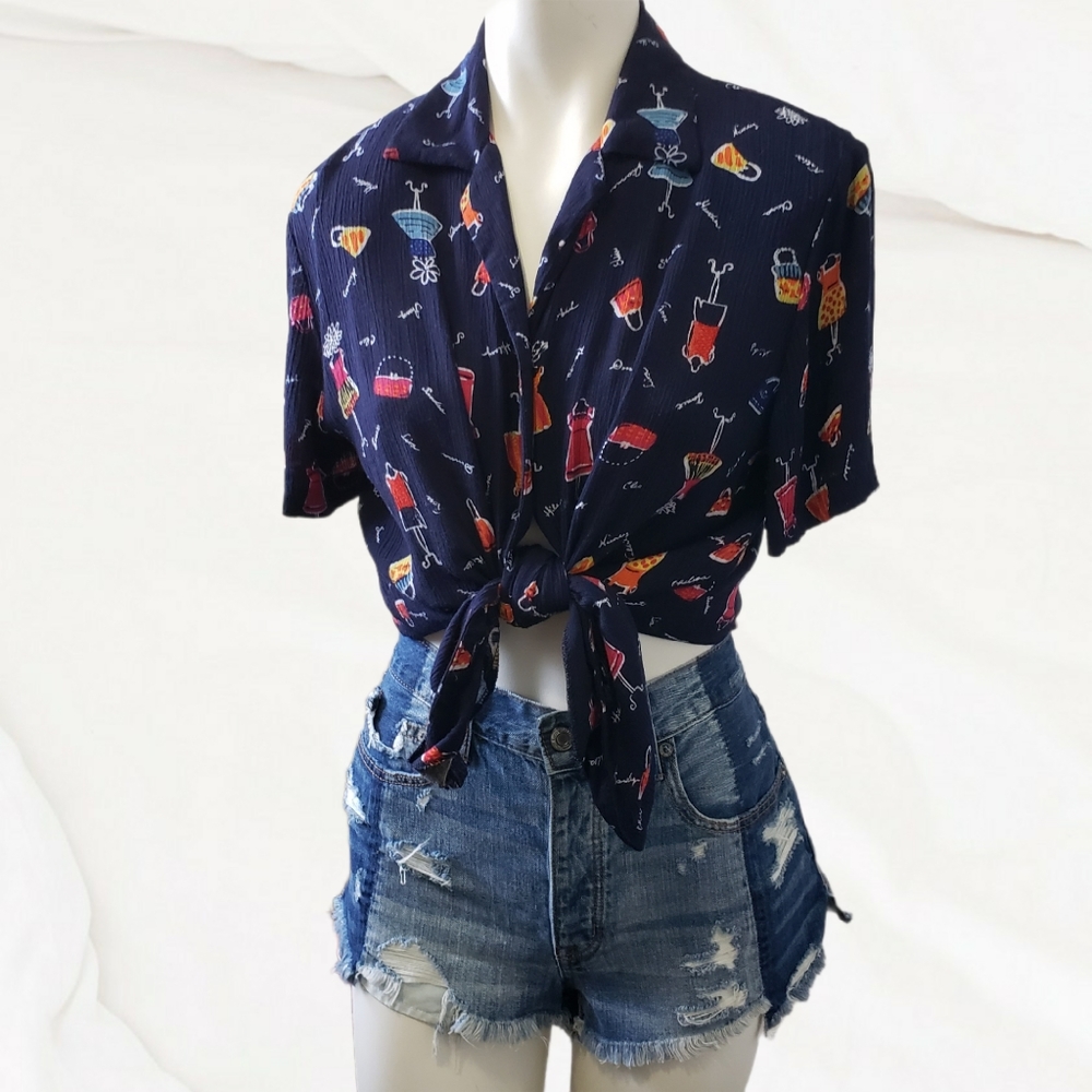 LD & Co. small Vintage blue button short sleeve fashion shirt